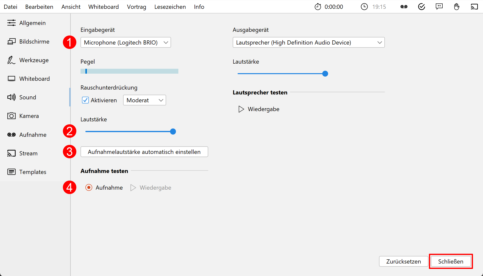 Presenter Mikrofon Einstellungen